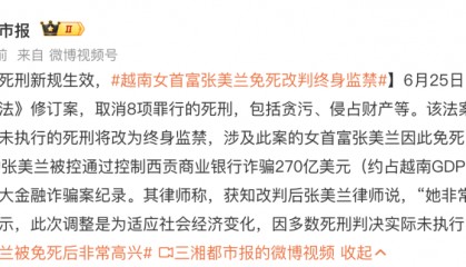 越南取消8项死刑罪名,越南女首富张美兰将由死刑改判终身监禁,律师:她非常高兴