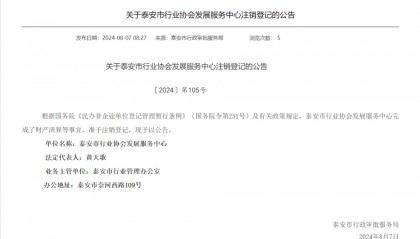 公告：泰安市行业协会发展服务中心注销登记
