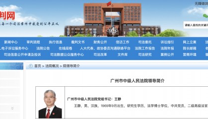 王静已任广州市中级人民法院党组书记