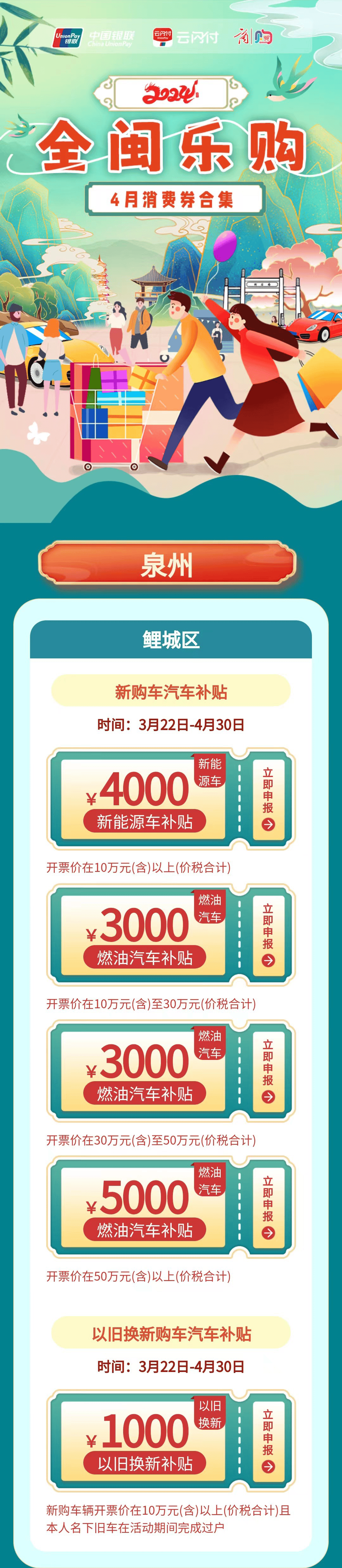 4月消费券合集快收藏！领券，春游去！