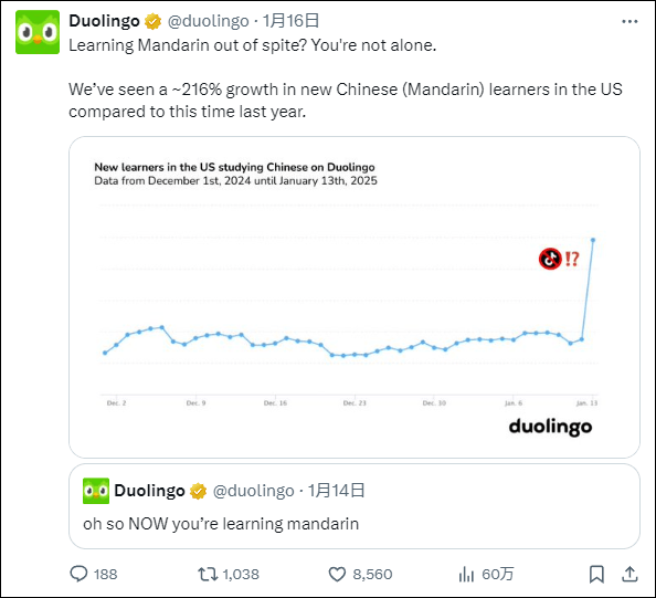“TikTok难民”涌入小红书后，多款语言学习软件发现：学习中文的用户激增